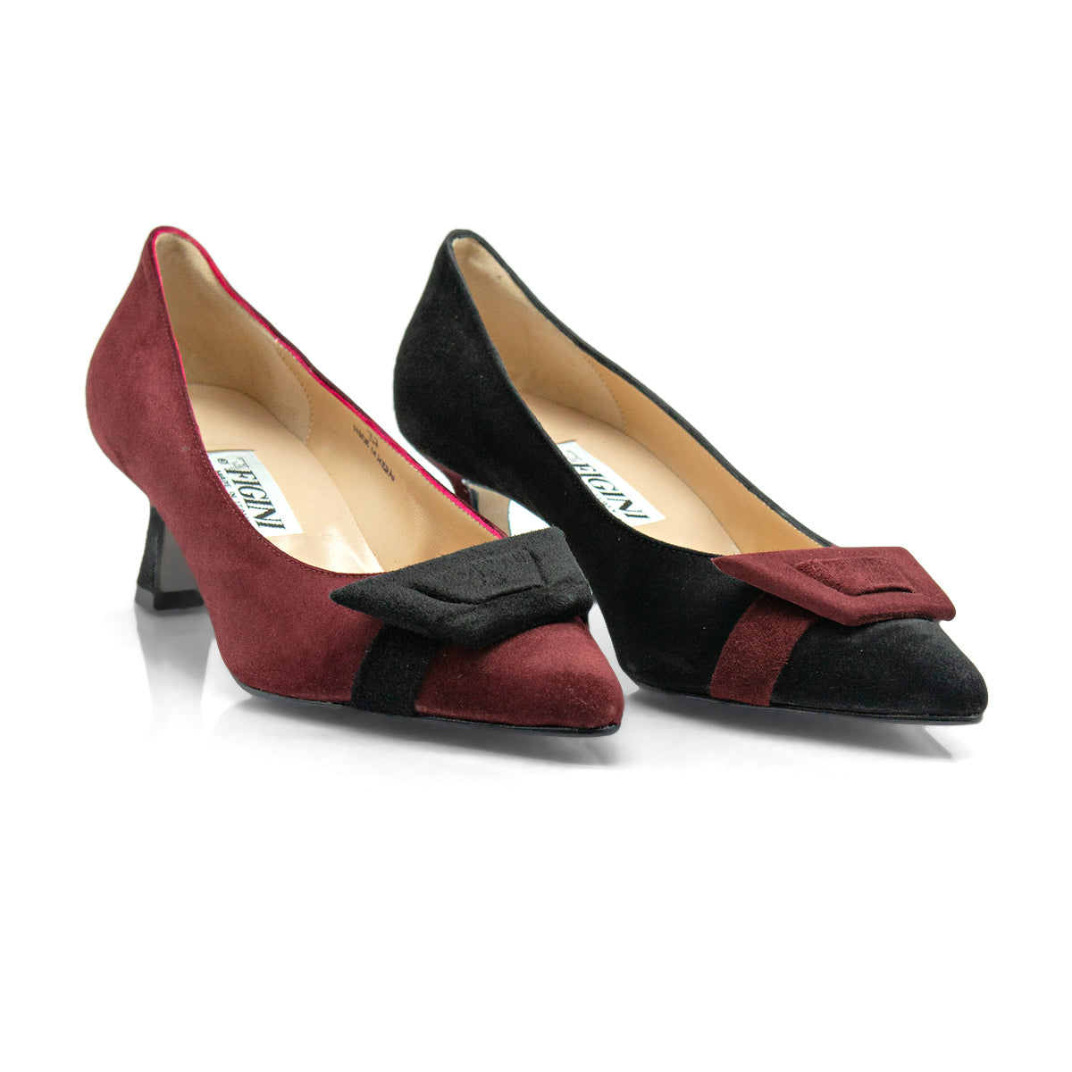 Figini - Décolleté Asimmetriche con fibbia e tacco di 5 cm bordeaux e nero - Figini Milano
