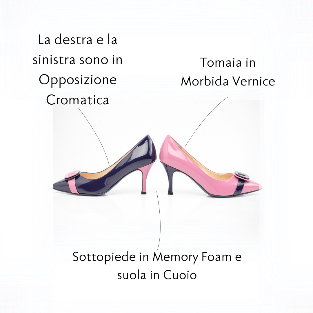 Figini - Décolleté Asimmetriche con tacco 7 cm in Vernice Rosa Viola - Figini Milano