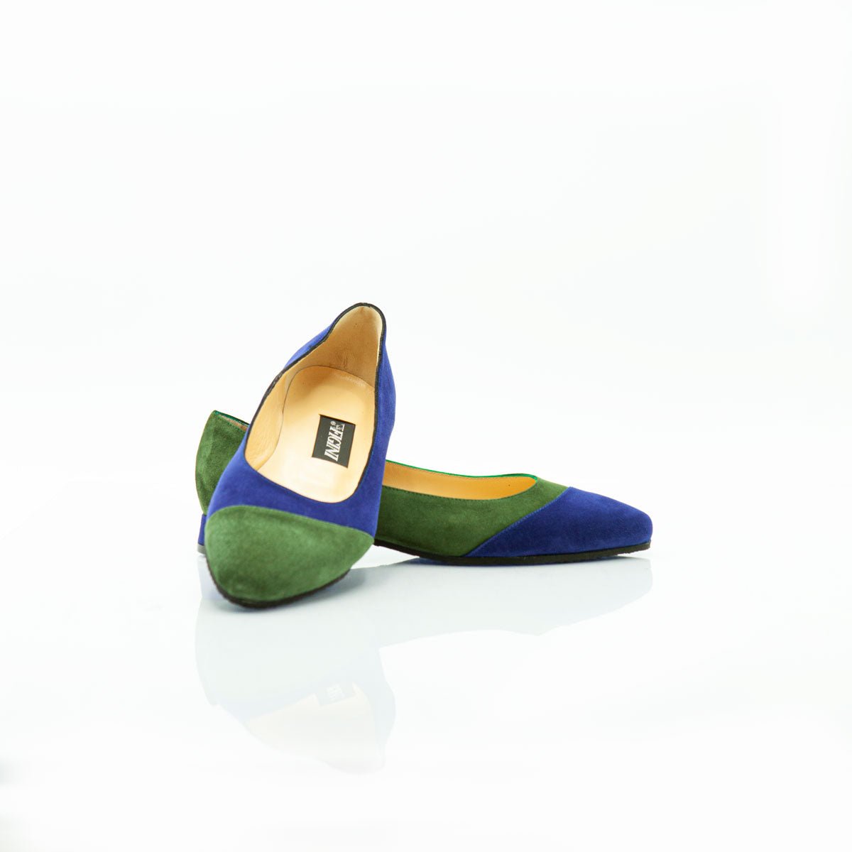 Figini - Décolleté asimmetriche con tacco di 2 cm in camoscio blu - verde - Figini Milano