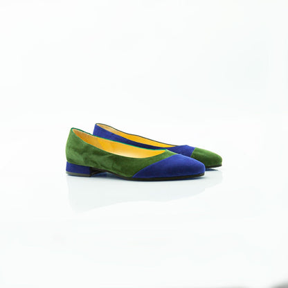 Figini - Décolleté asimmetriche con tacco di 2 cm in camoscio blu - verde - Figini Milano