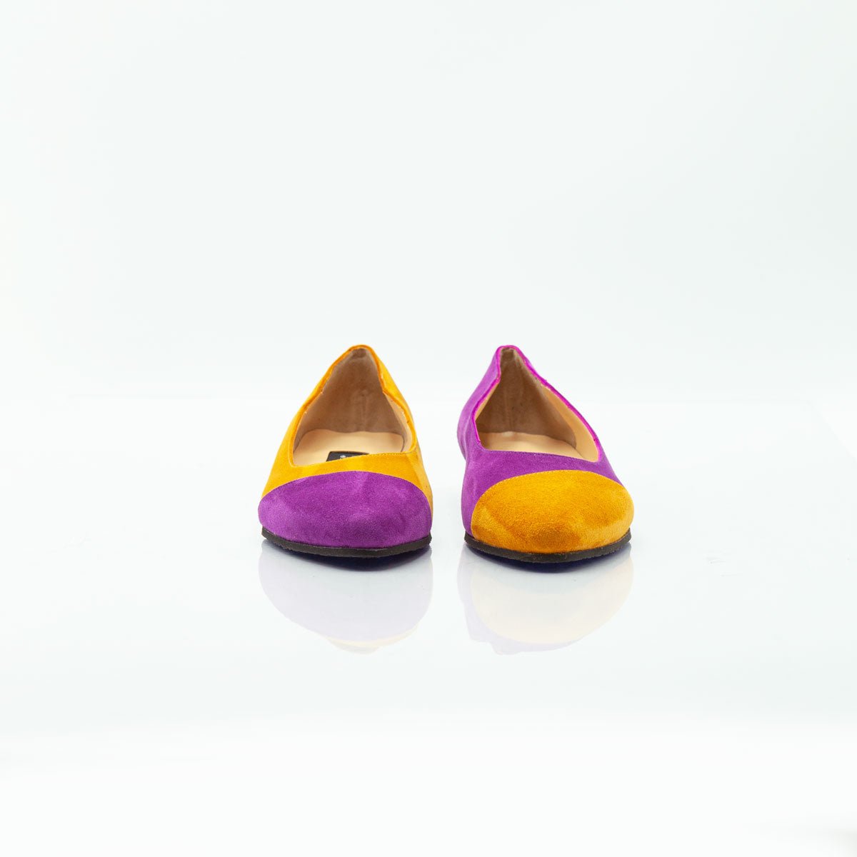 Figini - Décolleté asimmetriche con tacco di 2 cm in camoscio ciclamino - ocra - Figini Milano