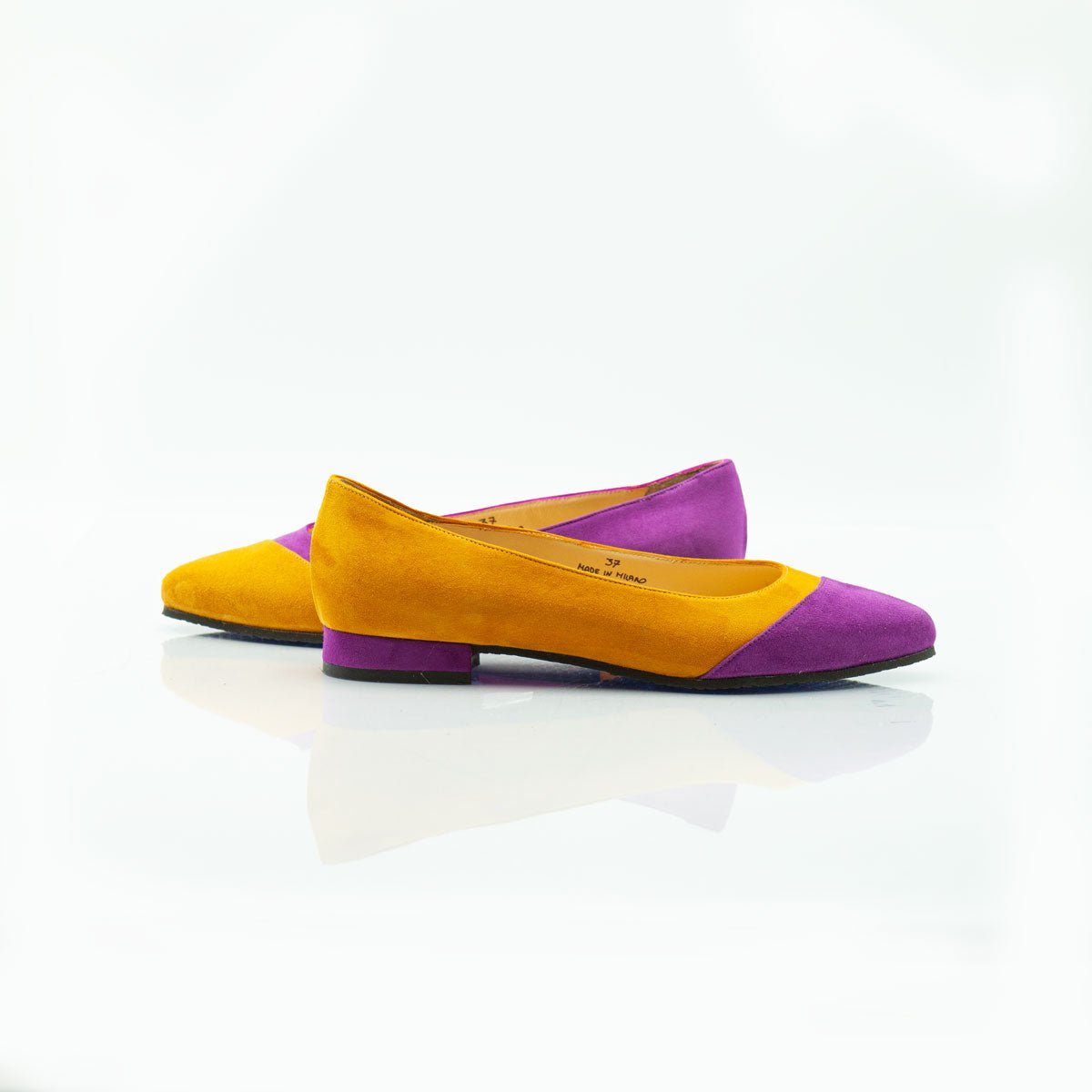 Figini - Décolleté asimmetriche con tacco di 2 cm in camoscio ciclamino - ocra - Figini Milano