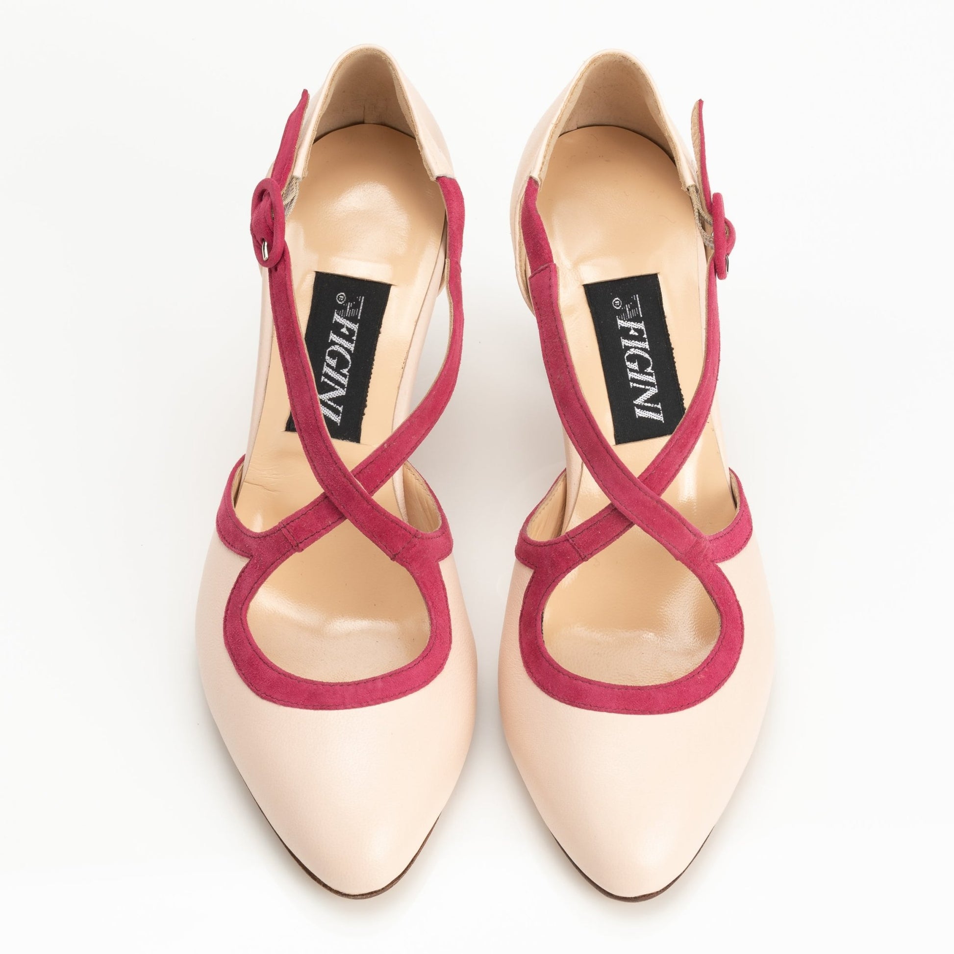 Figini - Décolleté con cinturini incrociati e tacco 7 cm in nappa nude - Figini Milano