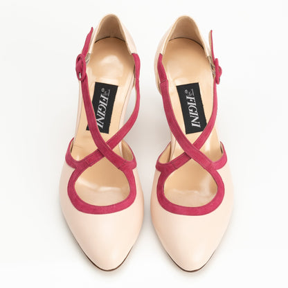 Figini - Décolleté con cinturini incrociati e tacco 7 cm in nappa nude - Figini Milano