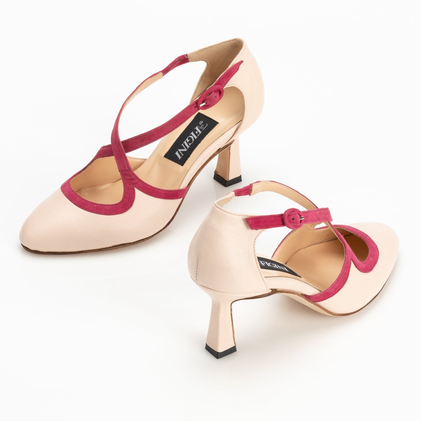 Figini - Décolleté con cinturini incrociati e tacco 7 cm in nappa nude - Figini Milano