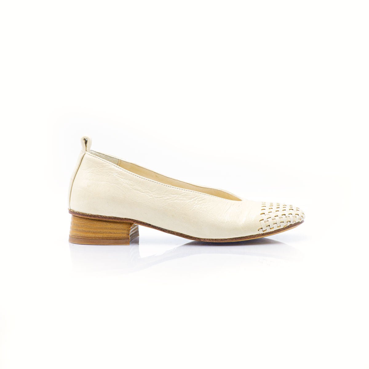 Figini - Décolleté con punta intrecciata e tacco 3 cm in vernice Beige - Figini Milano