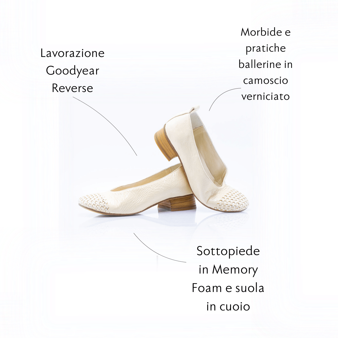 Figini - Décolleté con punta intrecciata e tacco 3 cm in vernice Beige - Figini Milano