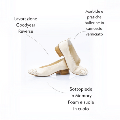 Figini - Décolleté con punta intrecciata e tacco 3 cm in vernice Beige - Figini Milano