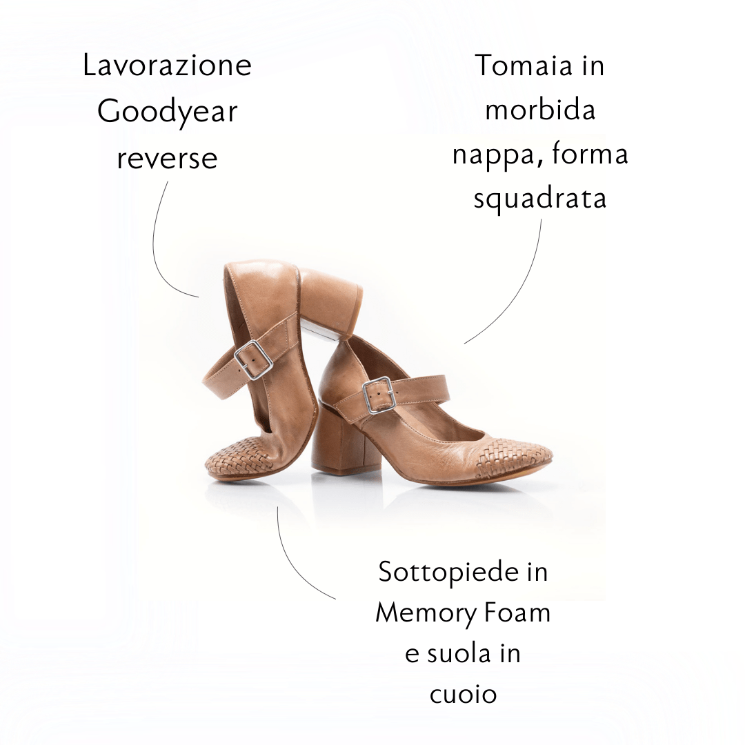 Figini - Décolleté Mary - Jane con punta intrecciata e tacco 5 cm in nappa nude - Figini Milano