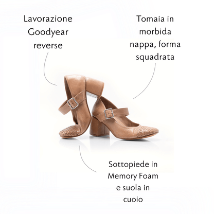 Figini - Décolleté Mary - Jane con punta intrecciata e tacco 5 cm in nappa nude - Figini Milano