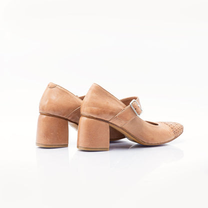Figini - Décolleté Mary - Jane con punta intrecciata e tacco 5 cm in nappa nude - Figini Milano