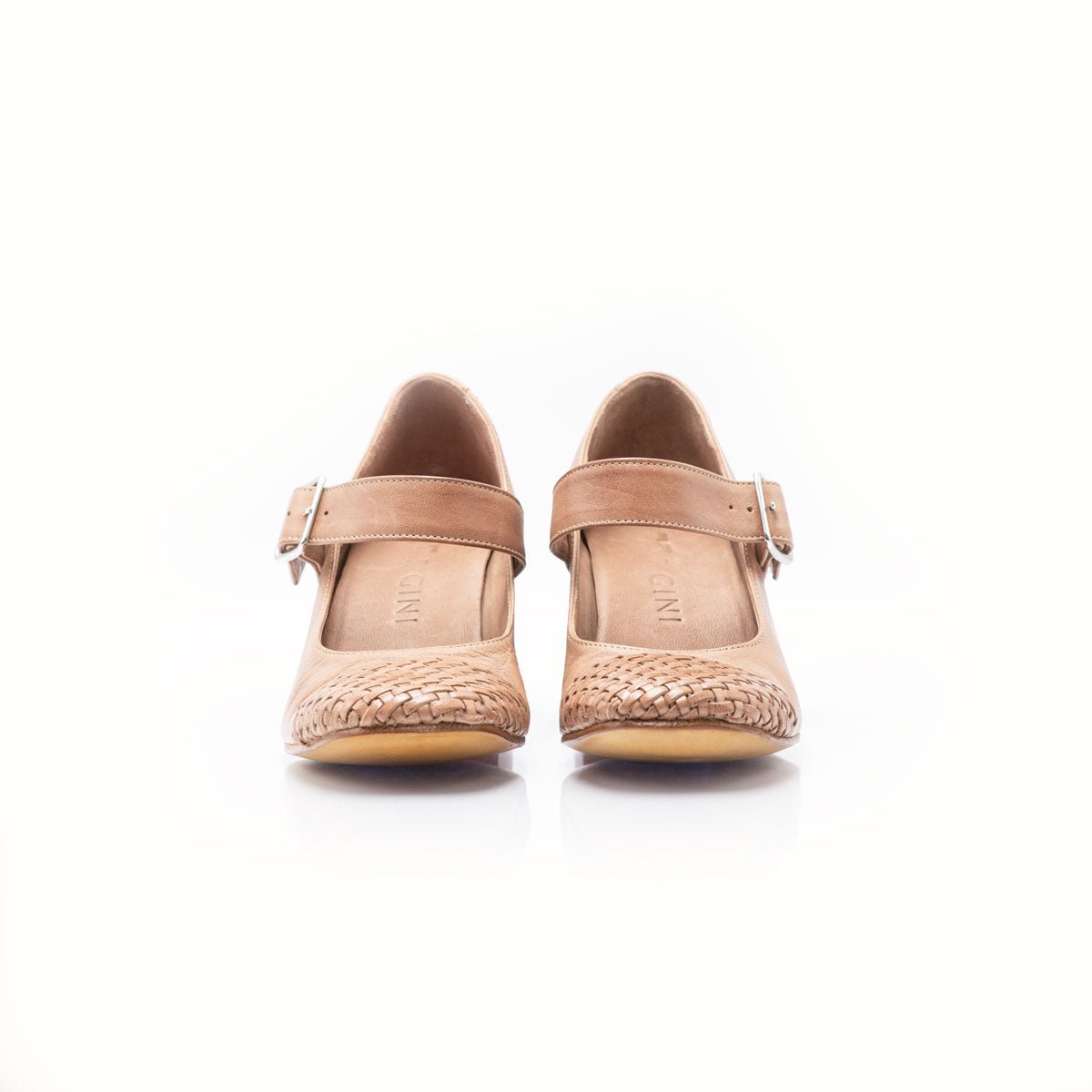 Figini - Décolleté Mary - Jane con punta intrecciata e tacco 5 cm in nappa nude - Figini Milano