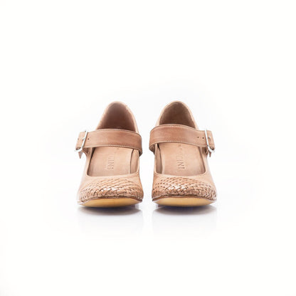 Figini - Décolleté Mary - Jane con punta intrecciata e tacco 5 cm in nappa nude - Figini Milano