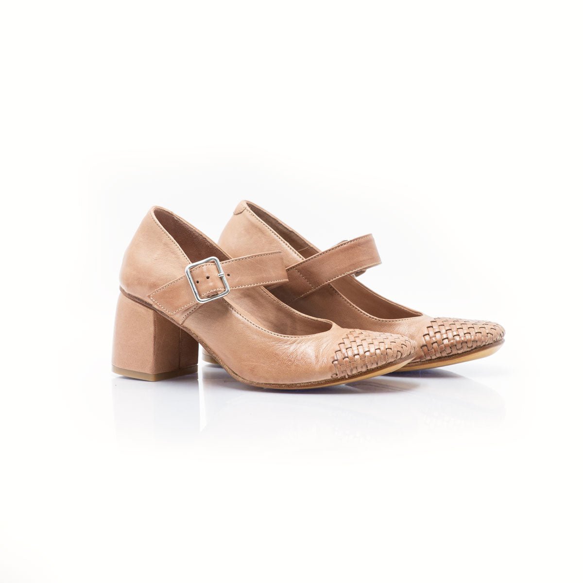 Figini - Décolleté Mary - Jane con punta intrecciata e tacco 5 cm in nappa nude - Figini Milano