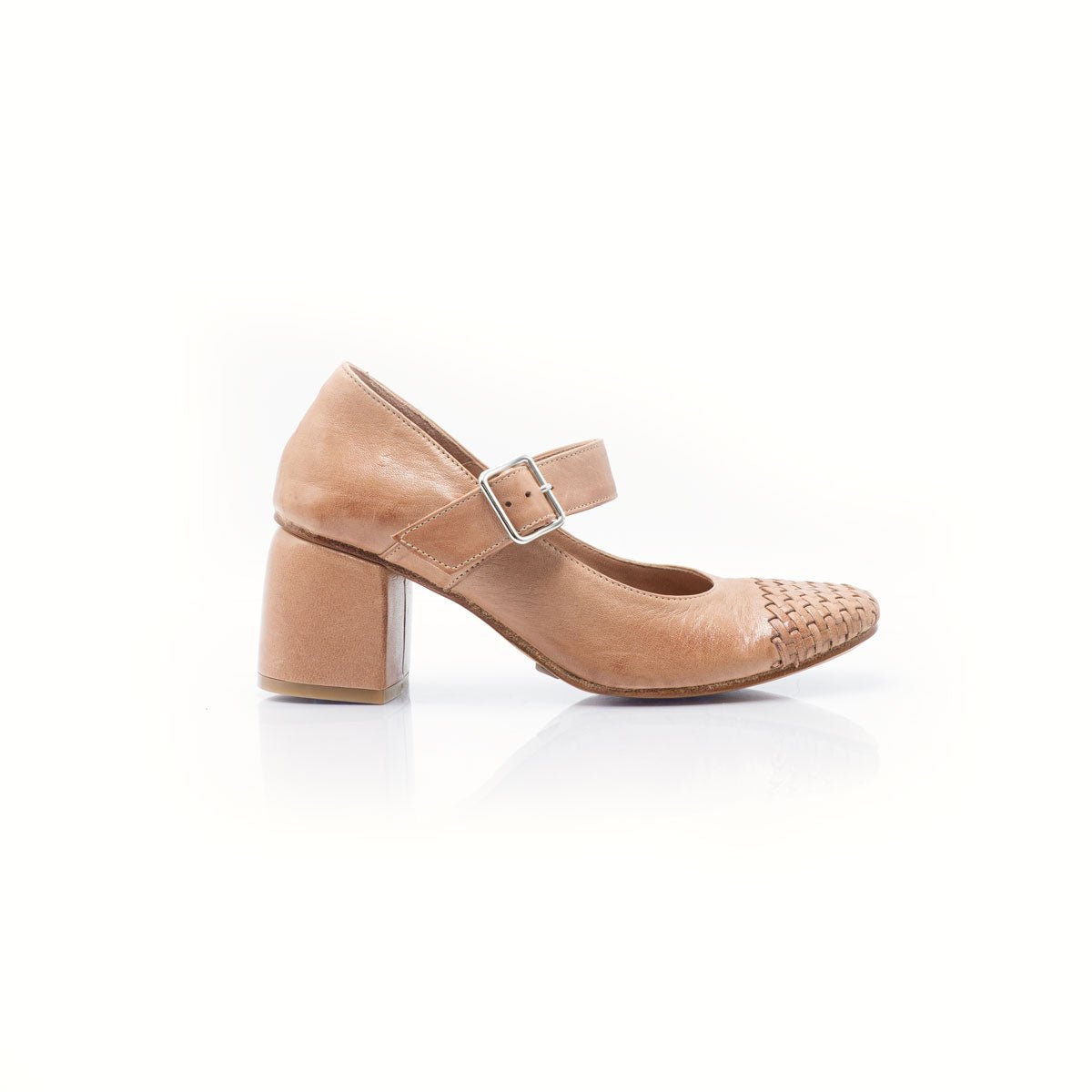Figini - Décolleté Mary - Jane con punta intrecciata e tacco 5 cm in nappa nude - Figini Milano