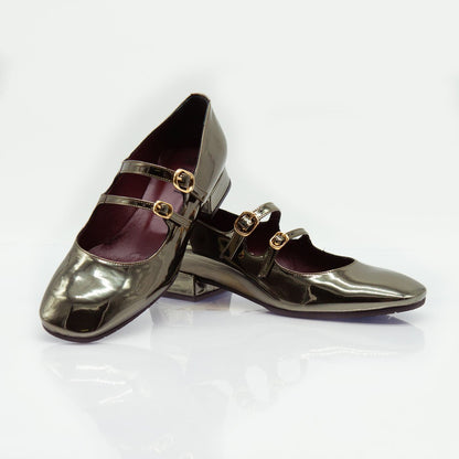 Figini - Décolletè Mary - Jane con tacco di 2 cm in vernice specchio grigio - Figini Milano