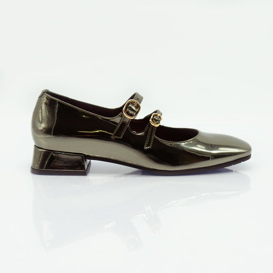 Figini - Décolletè Mary - Jane con tacco di 2 cm in vernice specchio grigio - Figini Milano