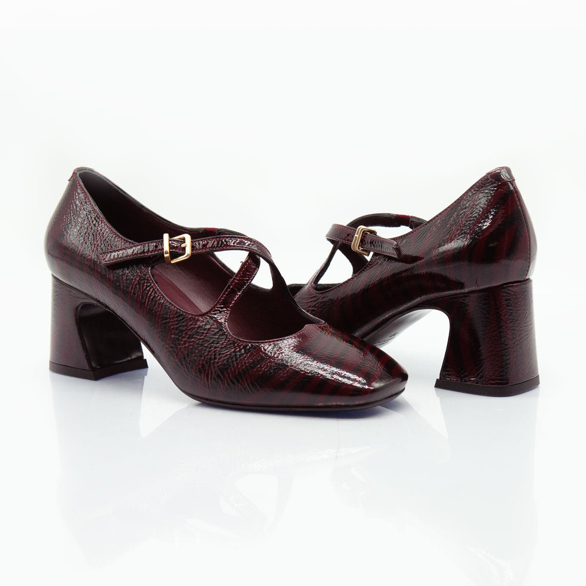 Figini - Décolleté Mary Jane con tacco di 6 cm in zebrato bordeaux - Figini Milano