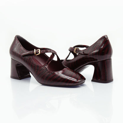 Figini - Décolleté Mary Jane con tacco di 6 cm in zebrato bordeaux - Figini Milano