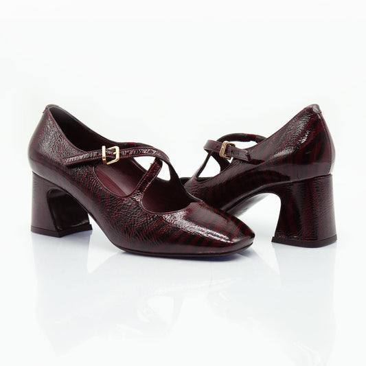 Figini - Décolleté Mary Jane con tacco di 6 cm in zebrato bordeaux - Figini Milano