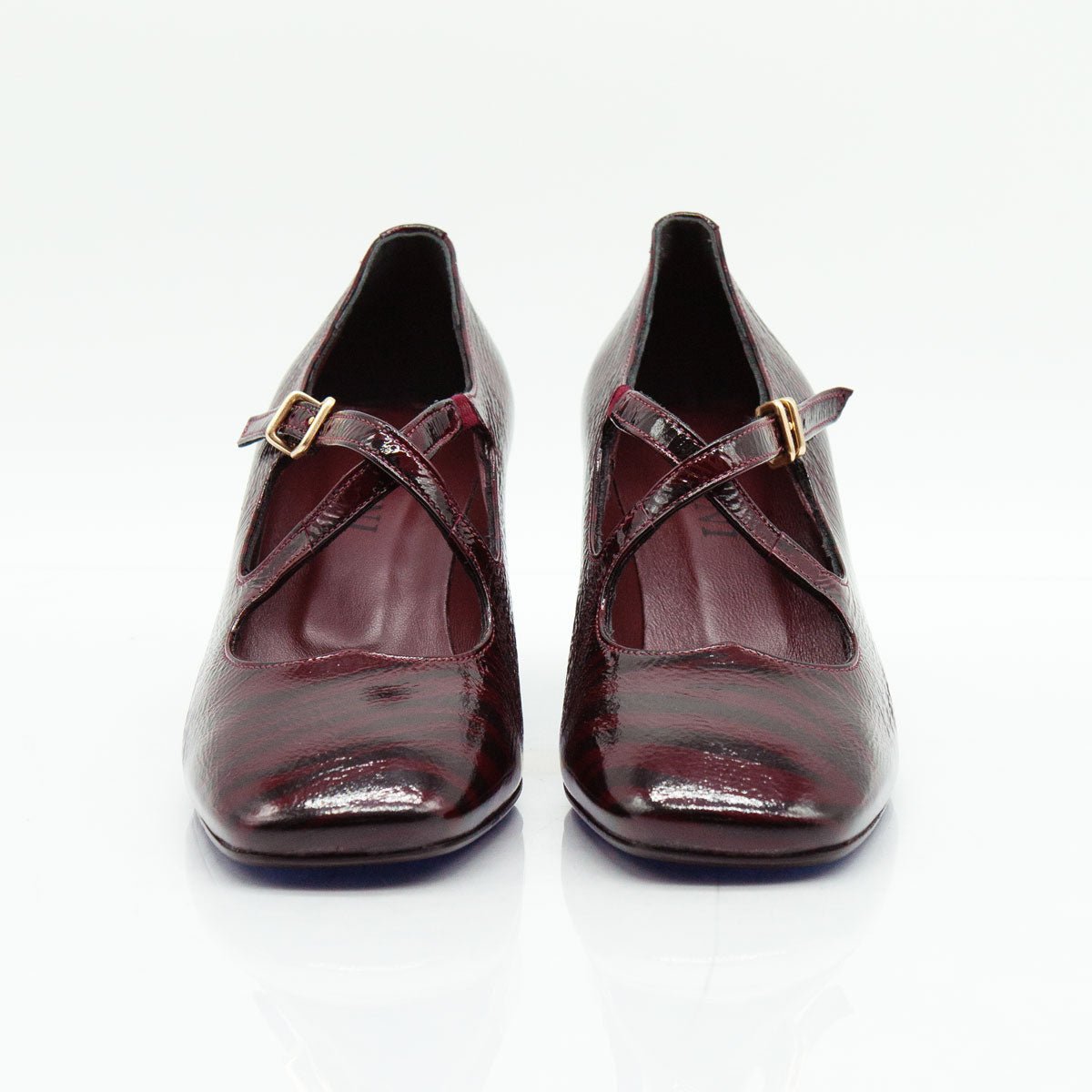 Figini - Décolleté Mary Jane con tacco di 6 cm in zebrato bordeaux - Figini Milano