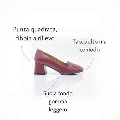 Figini - Décolleté montante con Fibbia stampata Tacco 5cm Bordeaux - Figini Milano