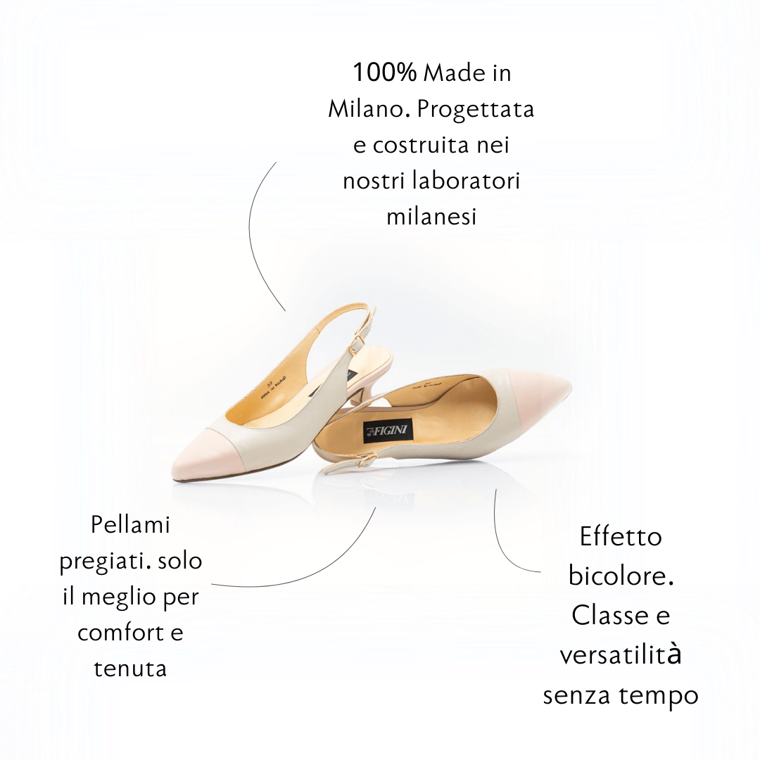 Figini - Décolleté Slingback con puntina e tacco 3 cm in nappa beige - rosa - Figini Milano