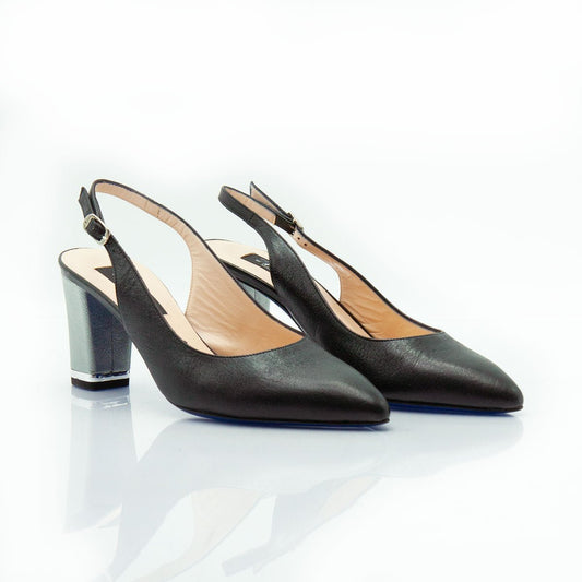 Figini - Décolleté slingback con tacco 7cm in nappa nera - Figini Milano