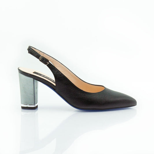 Figini - Décolleté slingback con tacco 7cm in nappa nera - Figini Milano