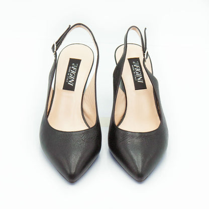 Figini - Décolleté slingback con tacco 7cm in nappa nera - Figini Milano