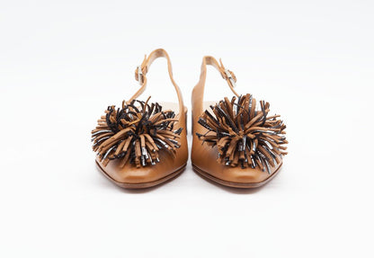 Figini - Décolleté Slingback in Vitello con fiore e tacco 2 cm Cuoio - Figini Milano