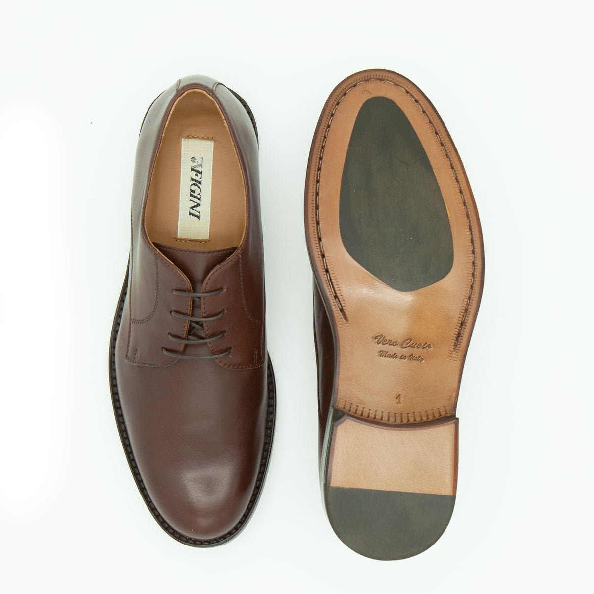 Figini - Derby flex con suola cuoio in nappa marrone - Figini Milano