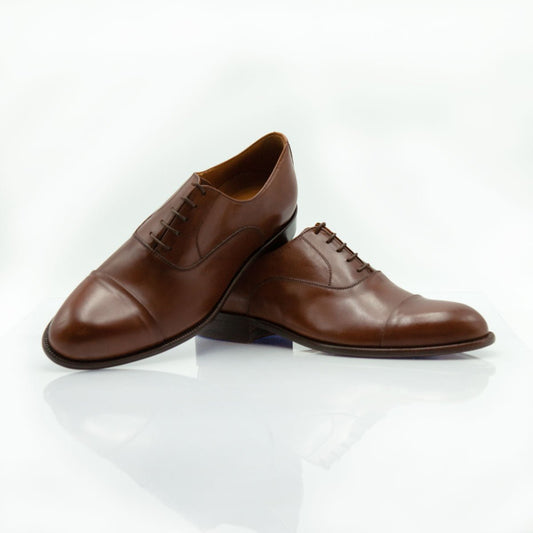 Figini - Francesina Oxford con suola in cuoio in Crust invecchiato marrone - Figini Milano