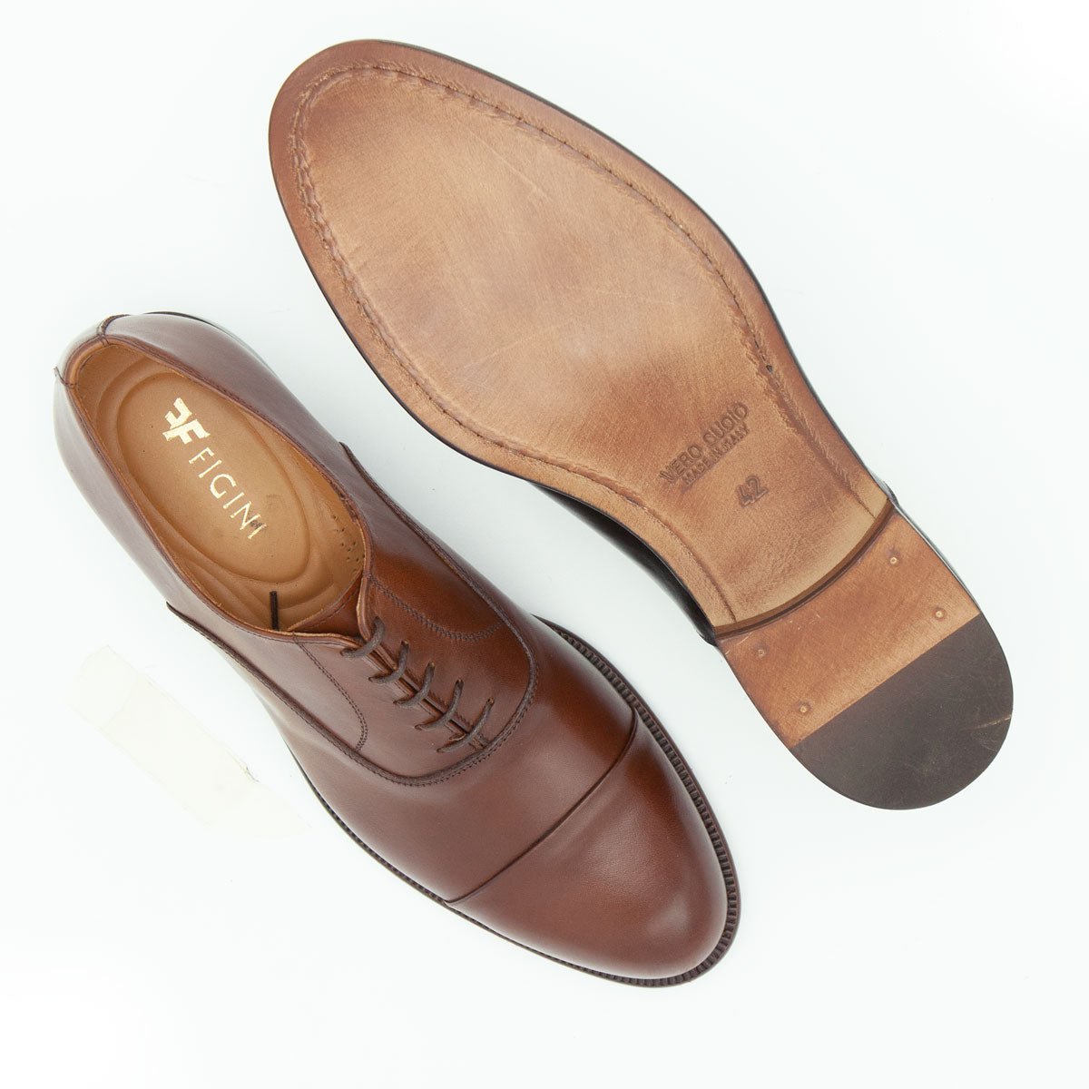 Figini - Francesina Oxford con suola in cuoio in Crust invecchiato marrone - Figini Milano