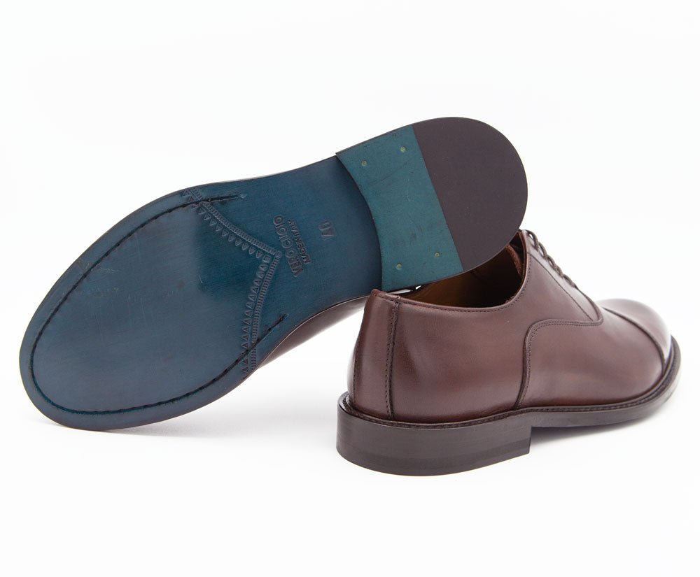 Figini - Francesina Oxford con suola in cuoio in vitello Marrone - Figini Milano