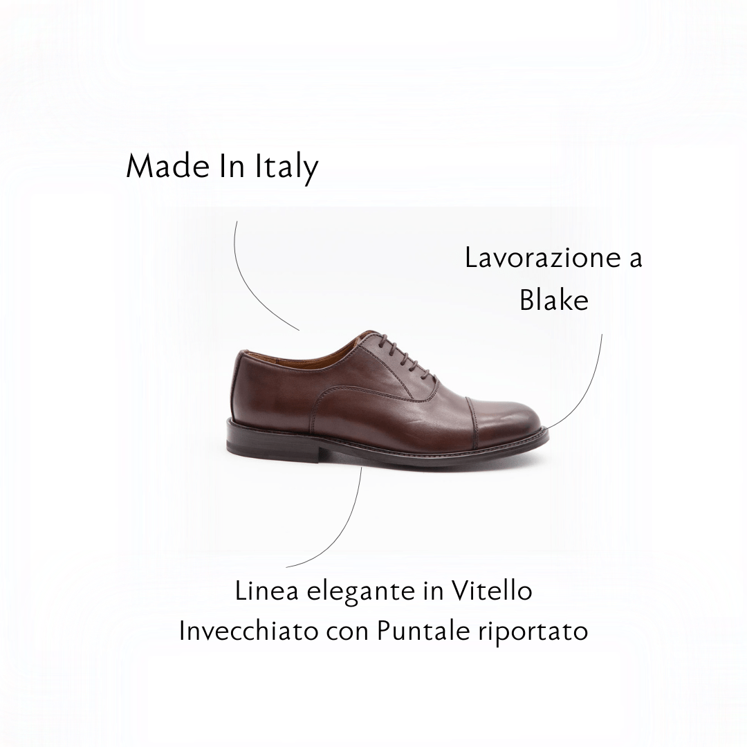 Figini - Francesina Oxford con suola in cuoio in vitello Marrone - Figini Milano