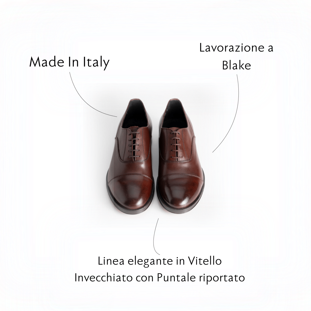 Figini - Francesina Oxford con suola in cuoio in vitello Marrone invecchiato - Figini Milano
