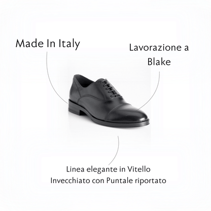 Figini - Francesina Oxford con suola in cuoio in vitello Nero - Figini Milano