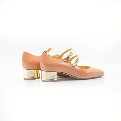Figini - Mary Jane doppio cinturino con tacco 3 cm in vernice pesca - Figini Milano