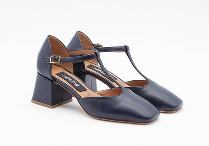 Figini - MaryJane con tacco di 5 cm in nappa Blu - Figini Milano