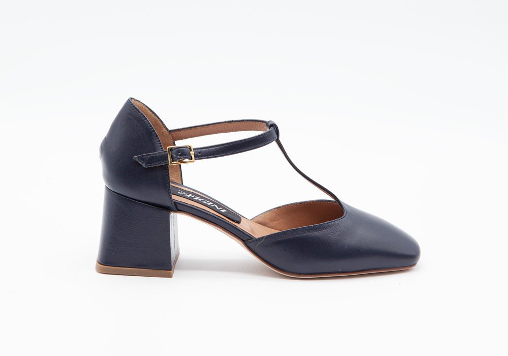 Figini - MaryJane con tacco di 5 cm in nappa Blu - Figini Milano