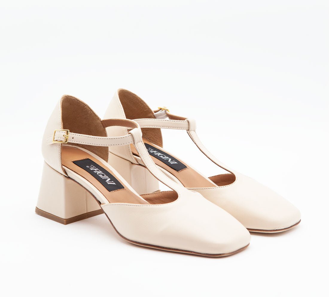 Figini - MaryJane con tacco di 5 cm in nappa Off - White - Figini Milano