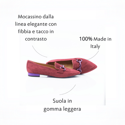 Figini - Mocassini a punta con staffa in camoscio Bordeaux - Figini Milano