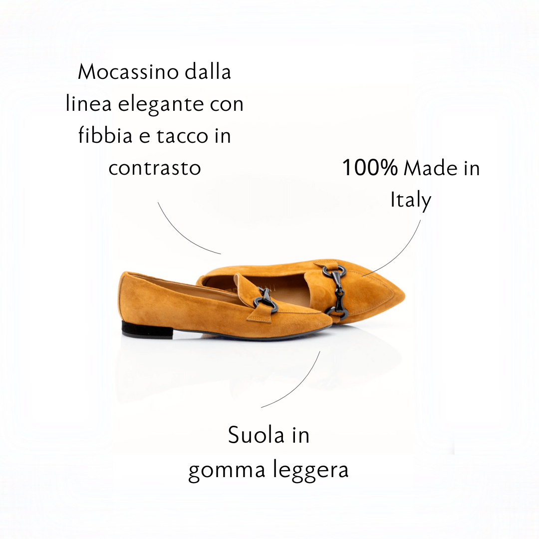 Figini - Mocassini a punta con staffa in camoscio Cuoio - Figini Milano