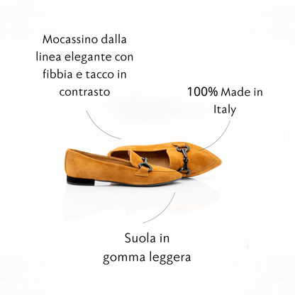 Figini - Mocassini a punta con staffa in camoscio Cuoio - Figini Milano