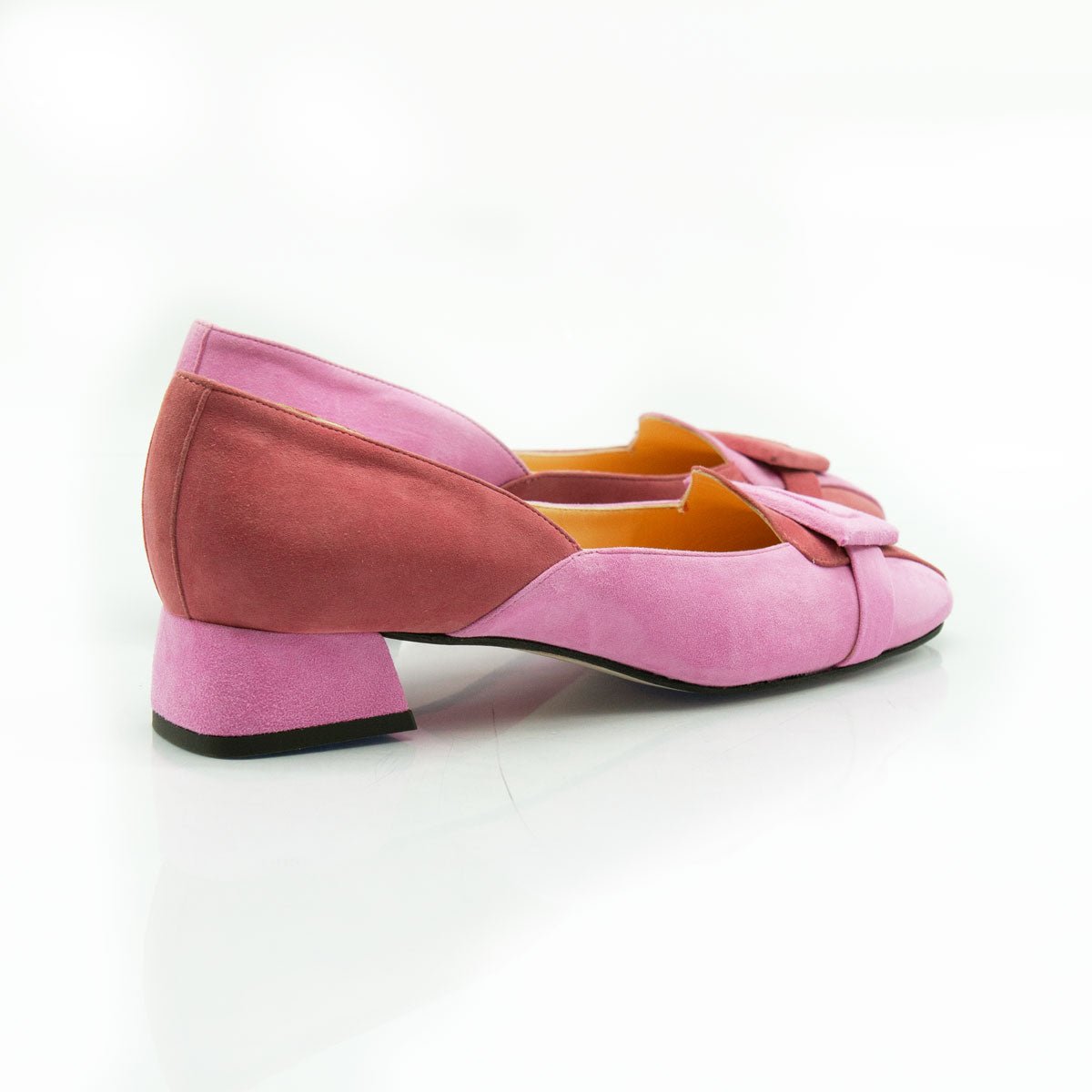 Figini - Mocassini asimmetrici con tacco 3 cm in camoscio rosa - Figini Milano