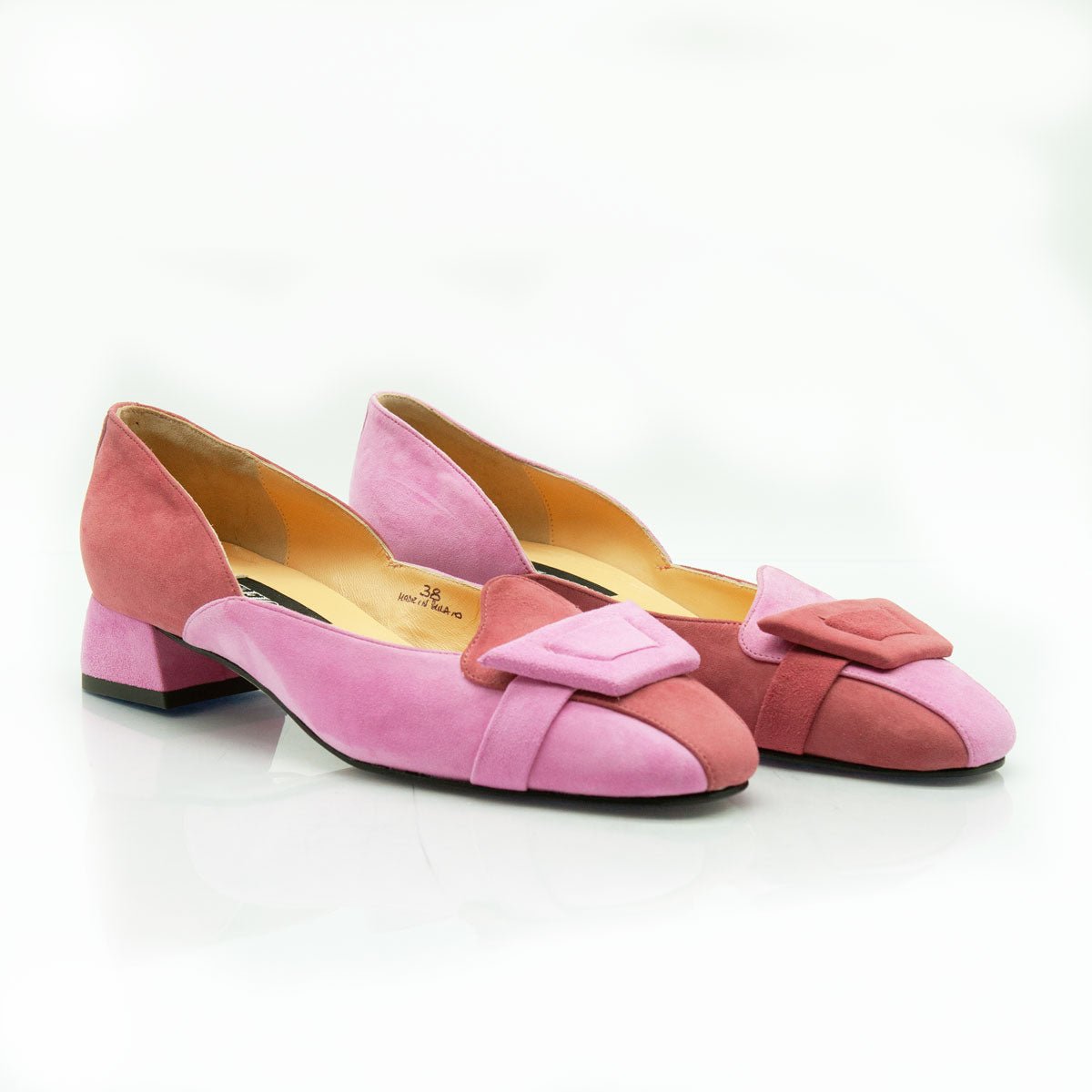 Figini - Mocassini asimmetrici con tacco 3 cm in camoscio rosa - Figini Milano