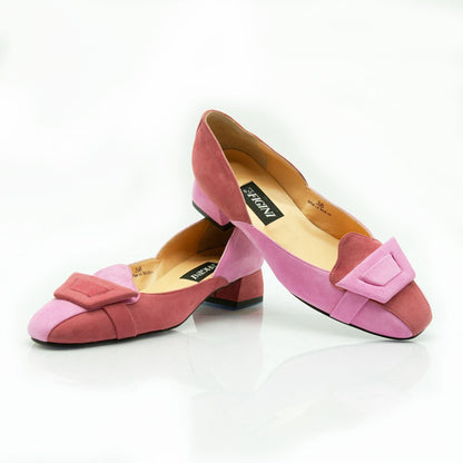 Figini - Mocassini asimmetrici con tacco 3 cm in camoscio rosa - Figini Milano