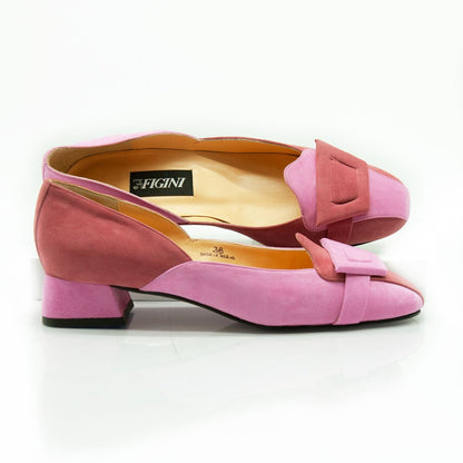 Figini - Mocassini asimmetrici con tacco 3 cm in camoscio rosa - Figini Milano