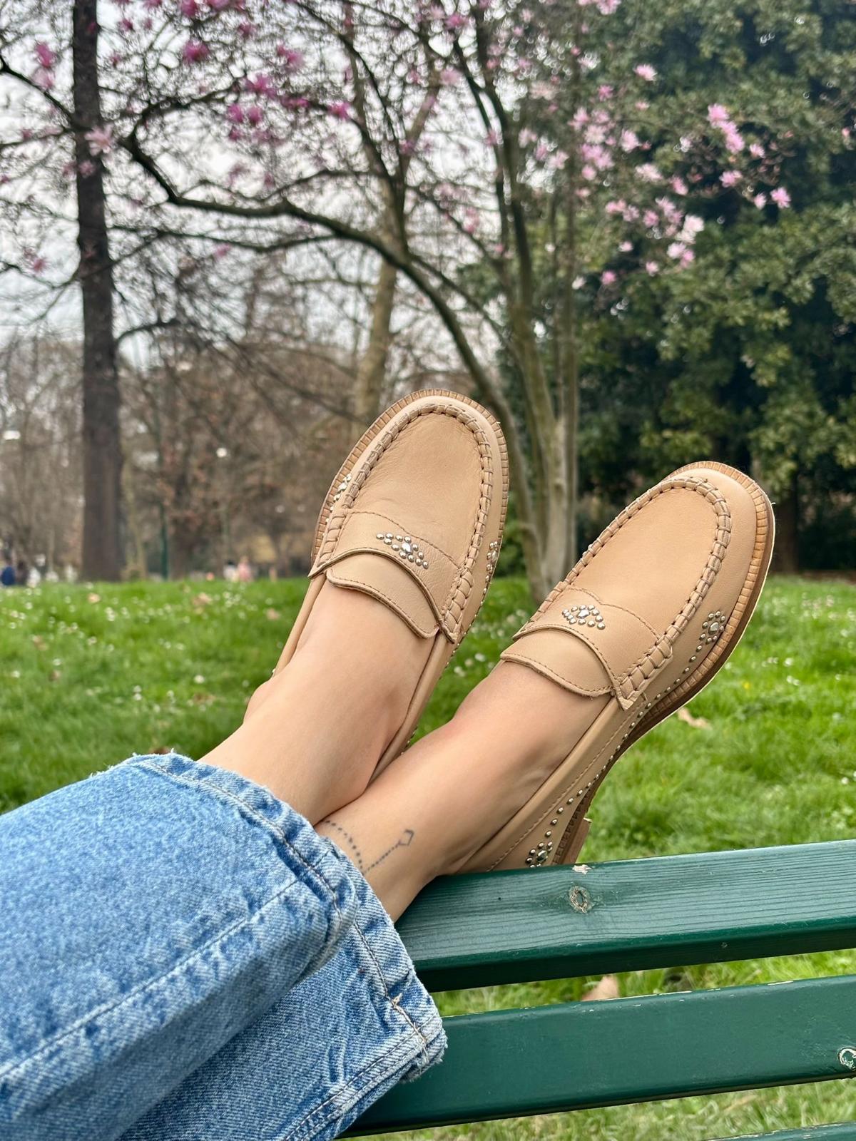 Figini - Mocassini Borchiati in Nappa taupe - Figini Milano